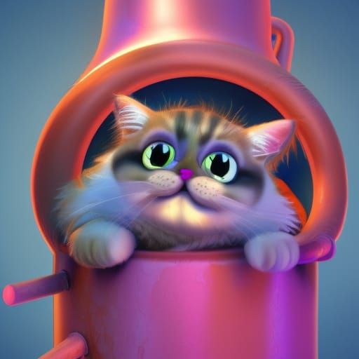 Grumpy Cat Stuck in Pipe: 3D Digital Art