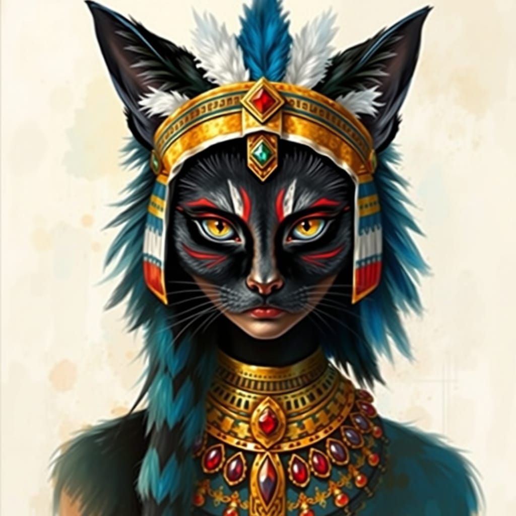 Ethereal Goddess Bastet in Ancient Egyptian Regalia