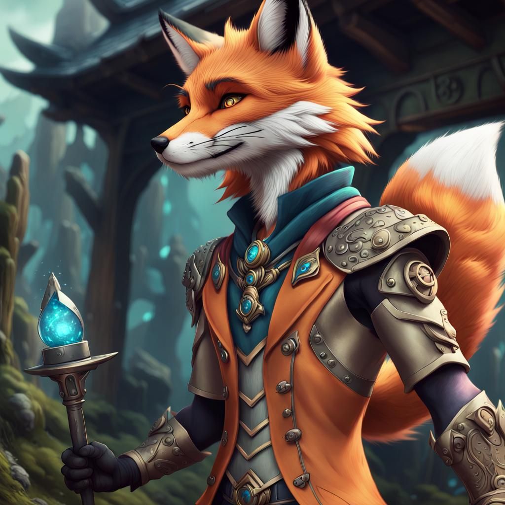 Detailed Furry Male Fox in Anime Art Style