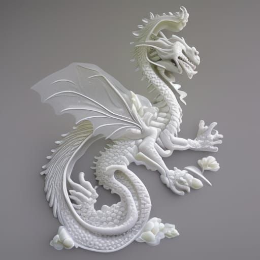 Elegant Dragon Sculpture with White Flowers