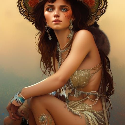 Bohemian Gypsy Woman by Caravan, Hyperdetailed Art