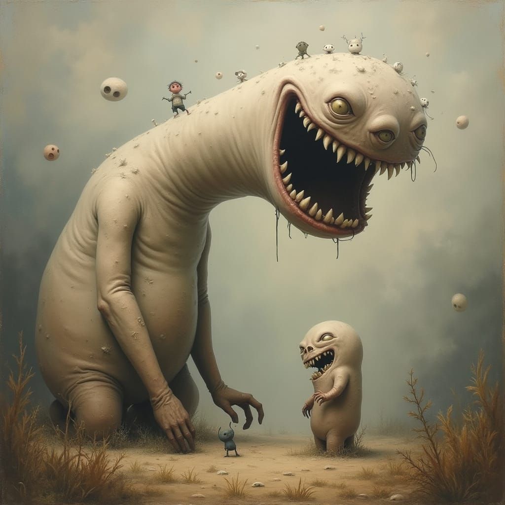 Surreal Laughing Forms in Whimsical Dreamscape