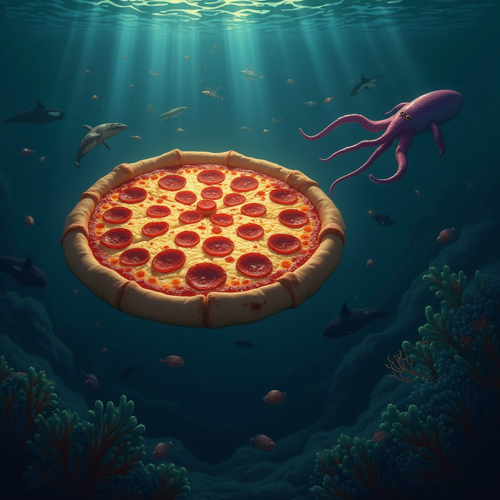 Giant Pizza Floats Through Ocean Depths