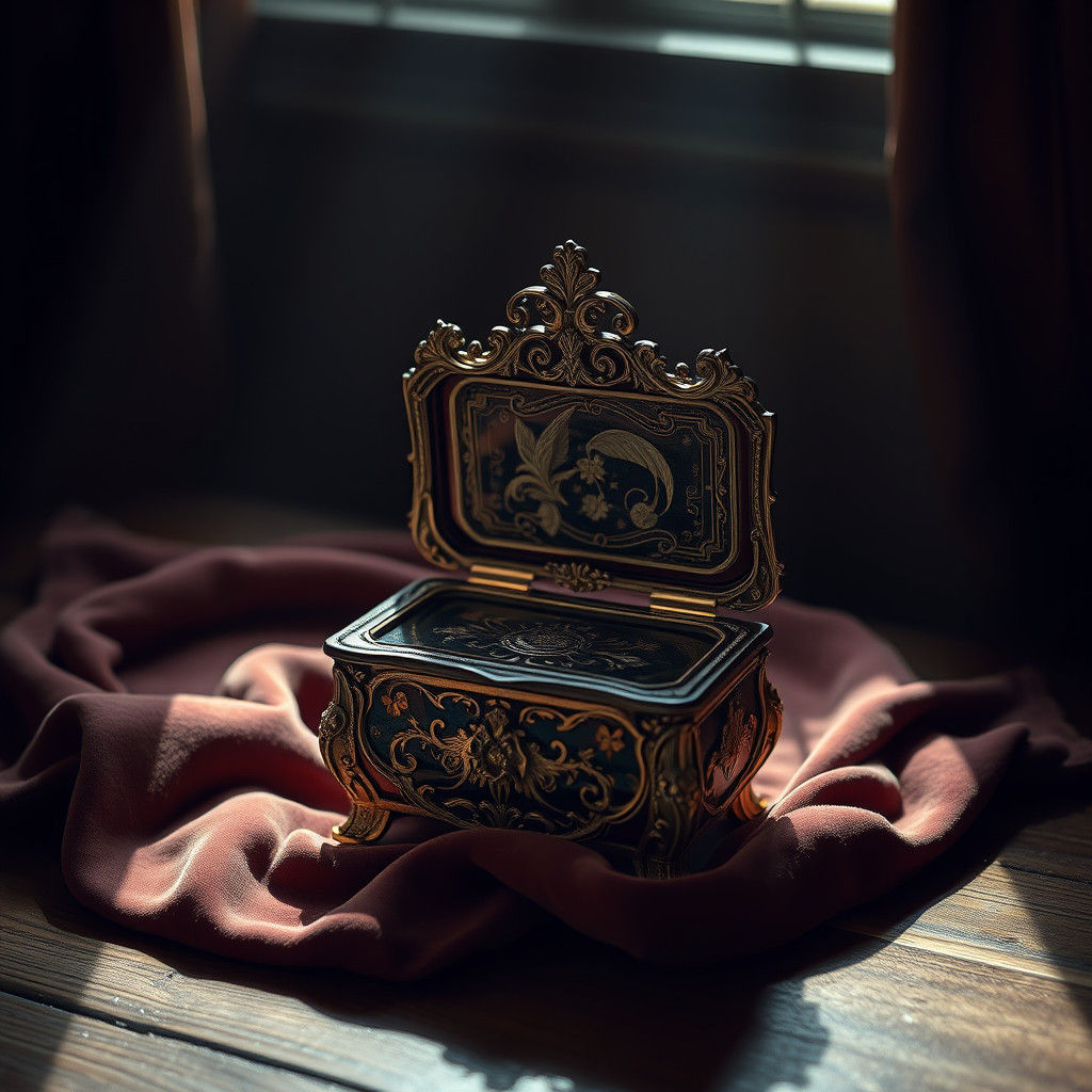 Ornate Music Box in Hyperrealistic Still Life