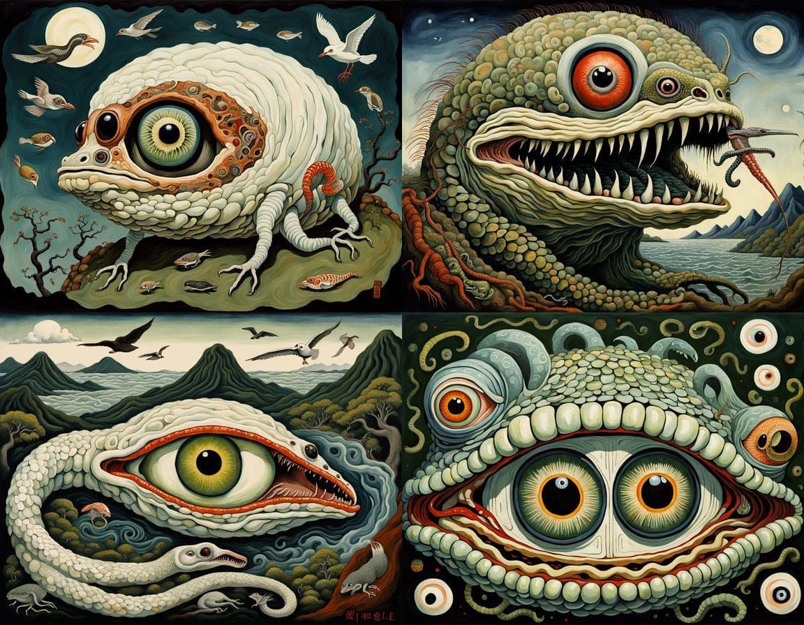 Surreal Mutant Creature in Egon Schiele Oil Style