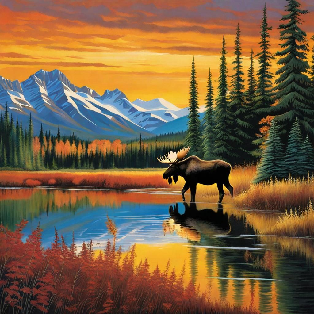 Moose in Canadian Landscape