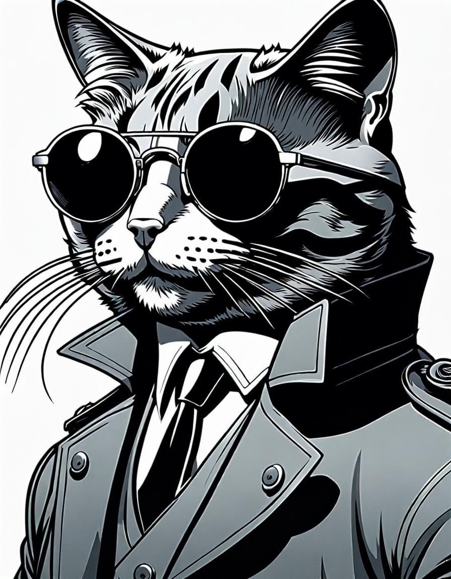 Cartoon Detective Cat in 1940s Comic Art Style