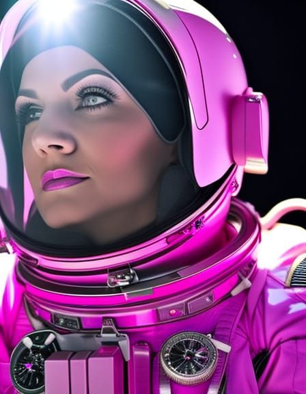 Glamorous Pink Space Suit: Hyperrealistic Astronaut Portrait