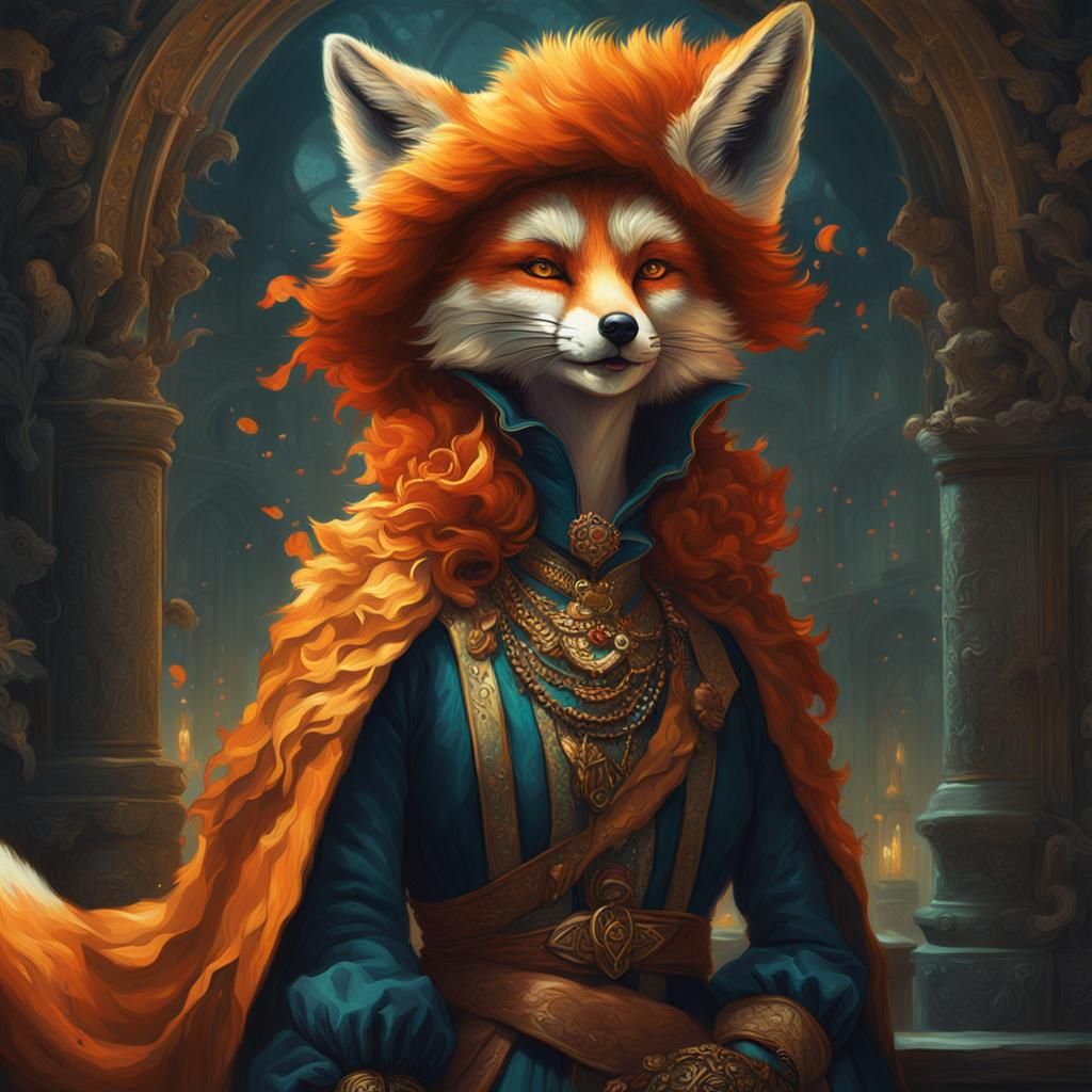 Fox Woman Portrait in Classical Oil Painting Style