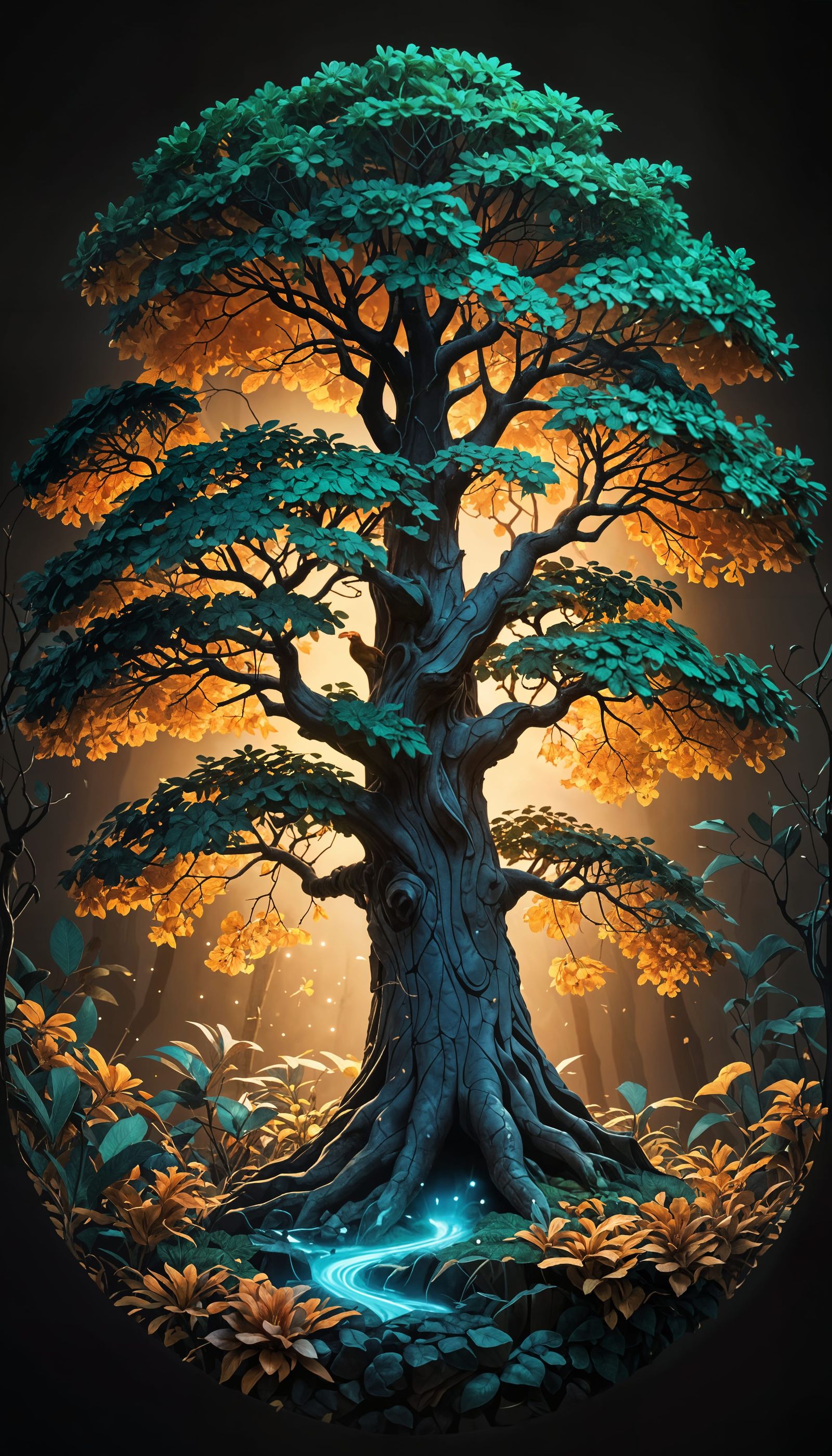 Microcosm Tree: Detailed Pen and Ink Art