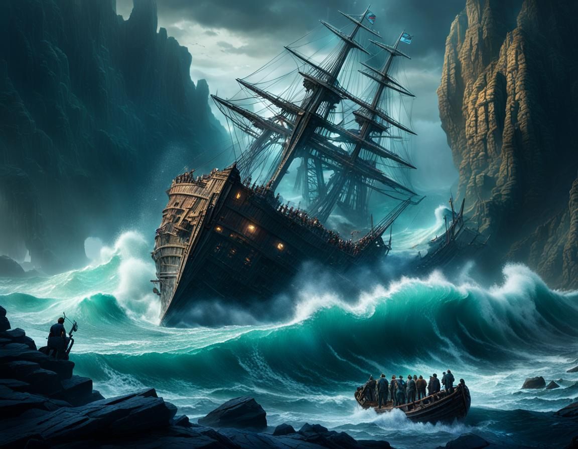 Shipwreck Survivors in Perilous Seas: Matte Painting