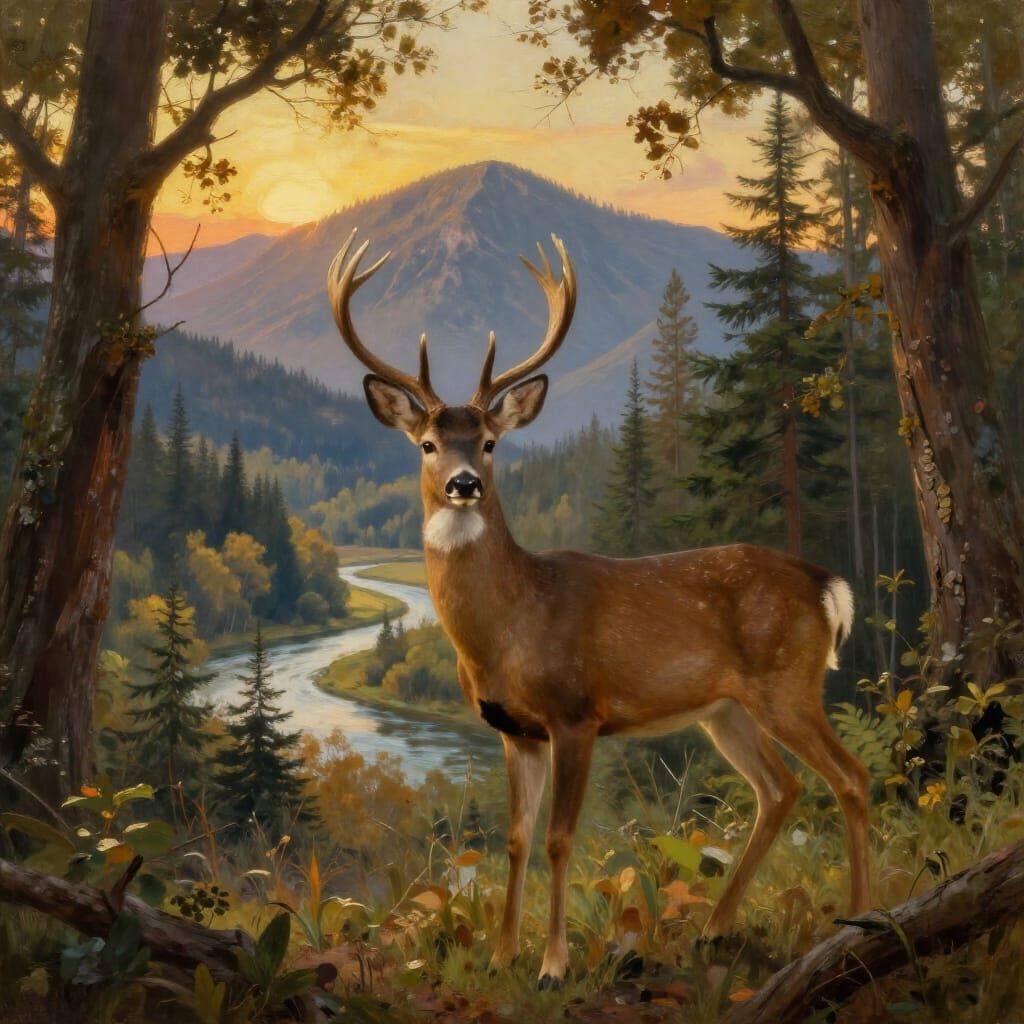 Whitetail Doe in Golden Hour Appalachian Forest