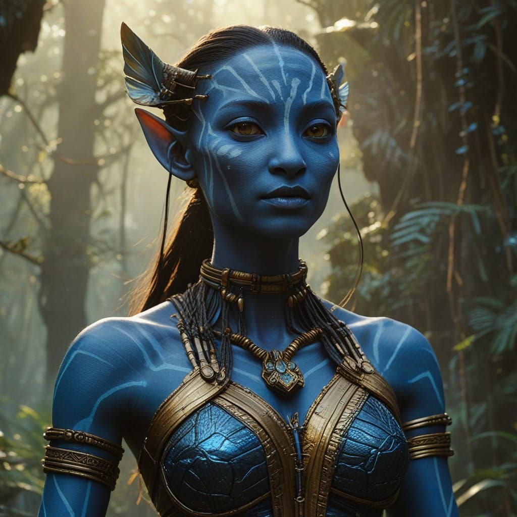 Majestic Blue Na'vi Goddess in Tribal Attire