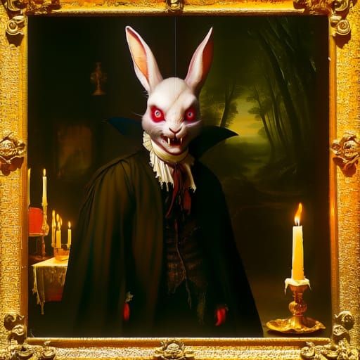 Grotesque Rabbit-Vampire Hybrid in Baroque Realism Style