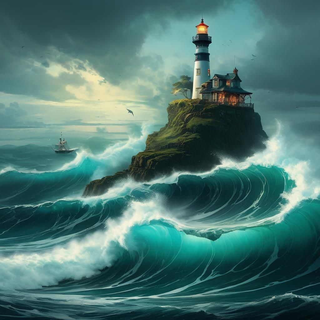 Lighthouse in Teacup: Fantasycore Digital Art