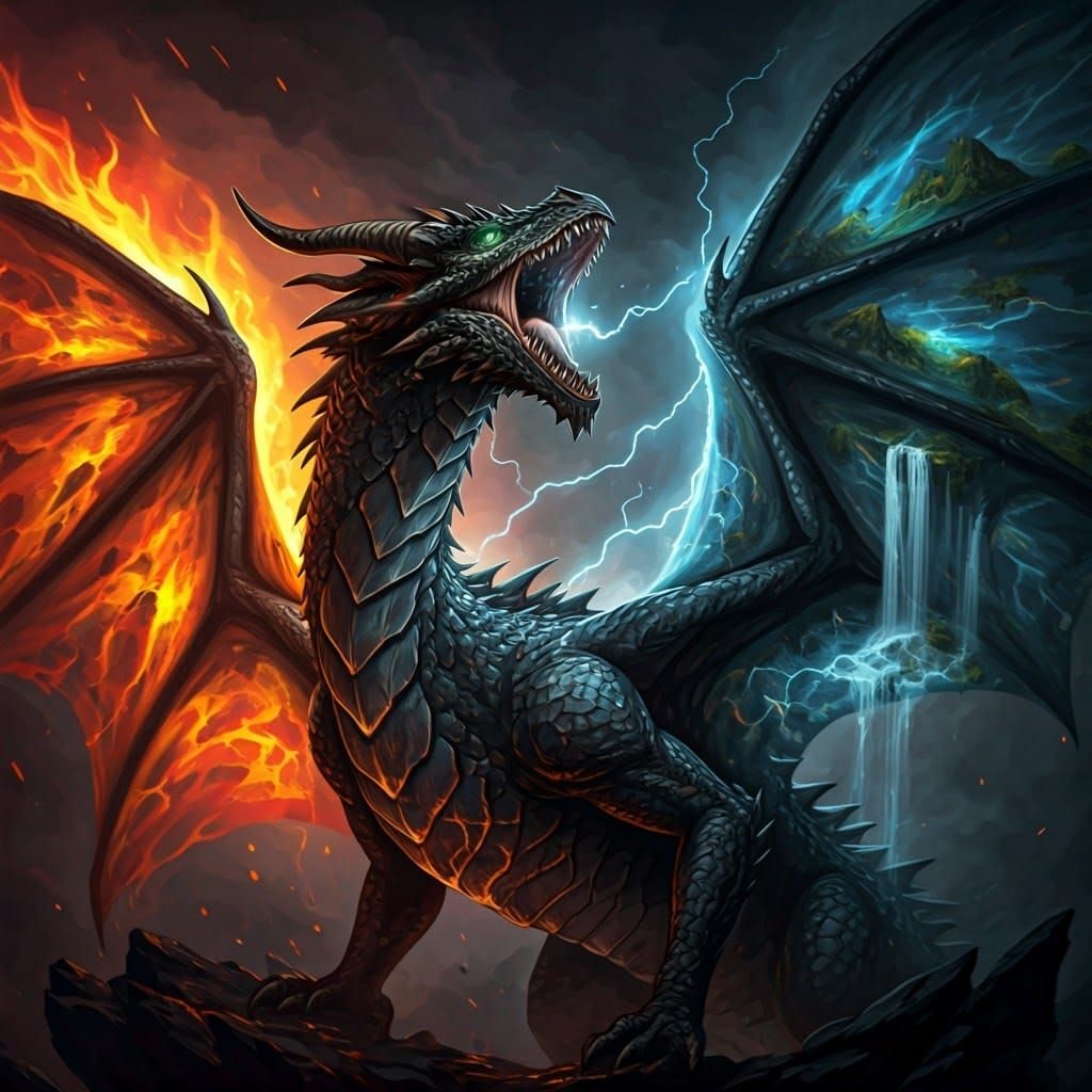 Majestic Dual-Element Dragon Unleashes Fury