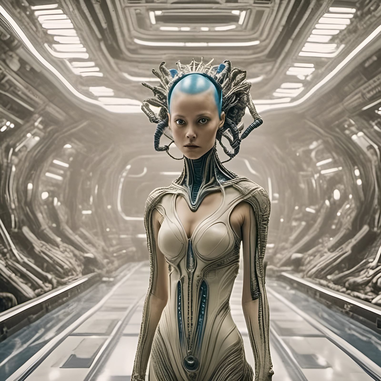 Alien-Human Hybrid Ripley in Biopunk Horror Style