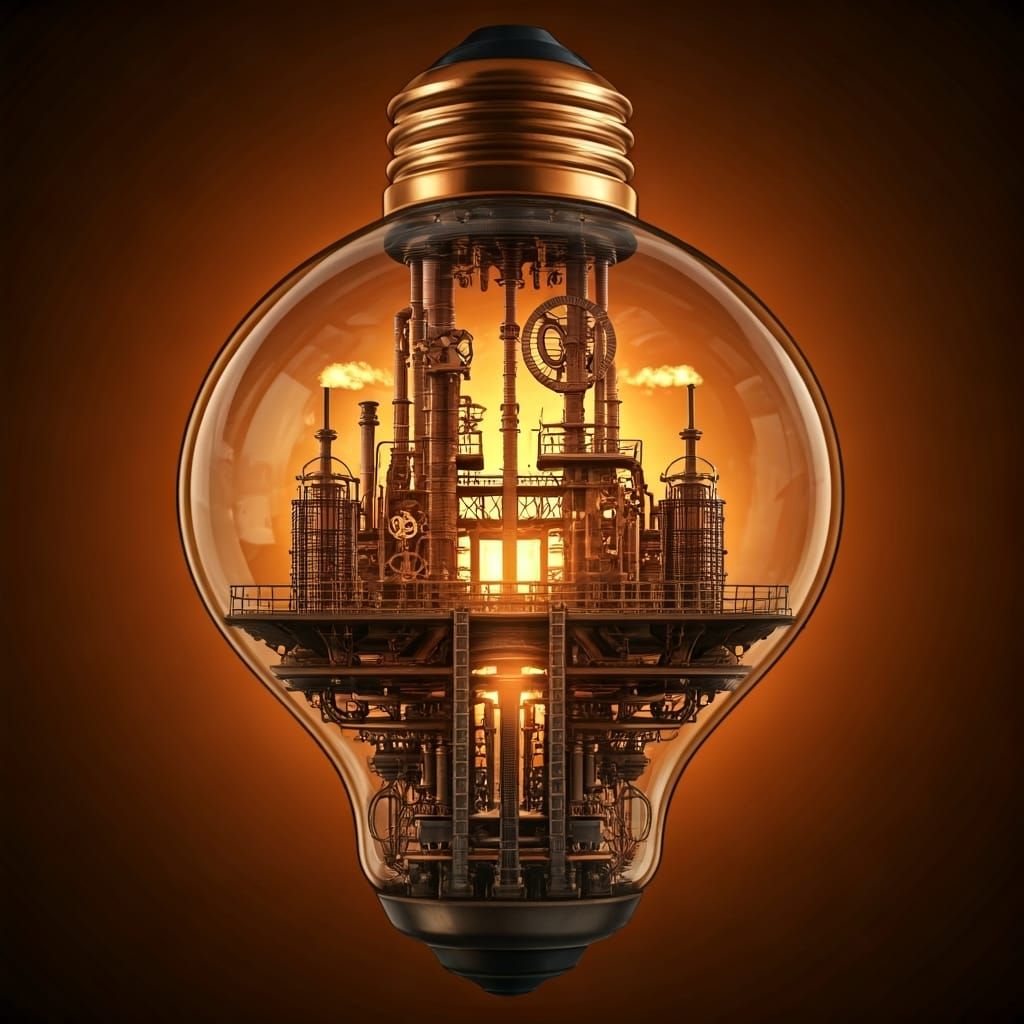 Steampunk Factory World Inside Glass Lightbulb