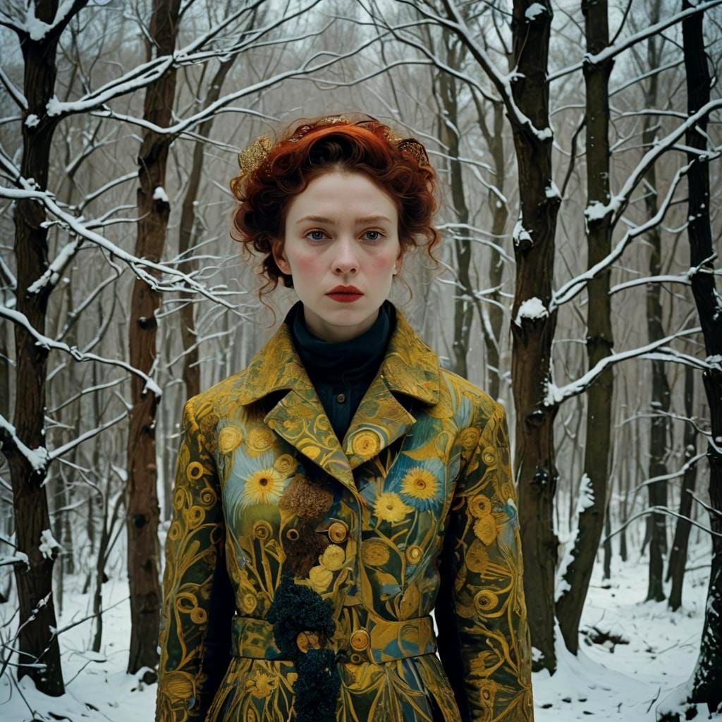 Dramatic Winter Portrait in Mixed Artistic Styles