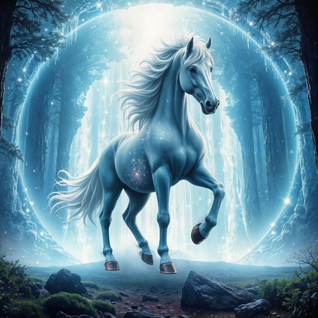 Celestial Horse Steps Through Starry Portal