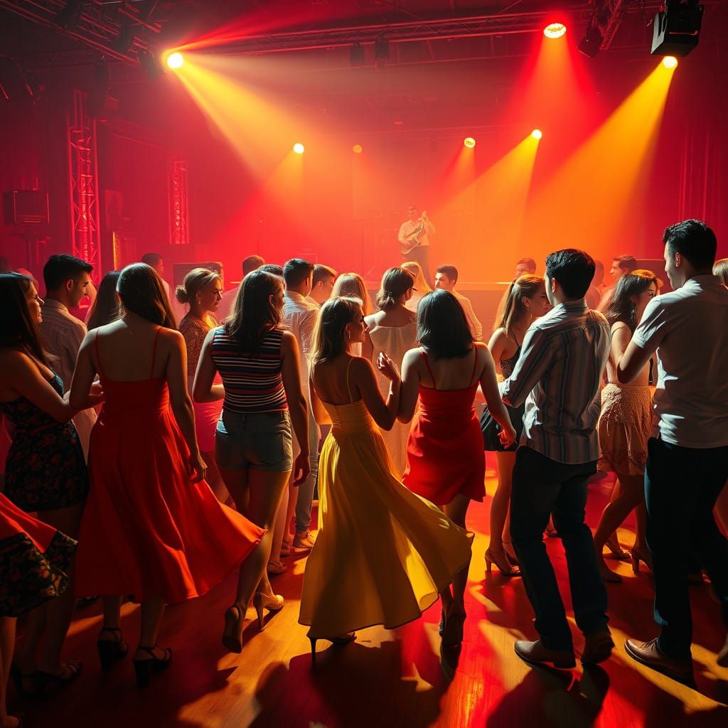 Vibrant Night Club Scene in Warm Cinematic Ambiance