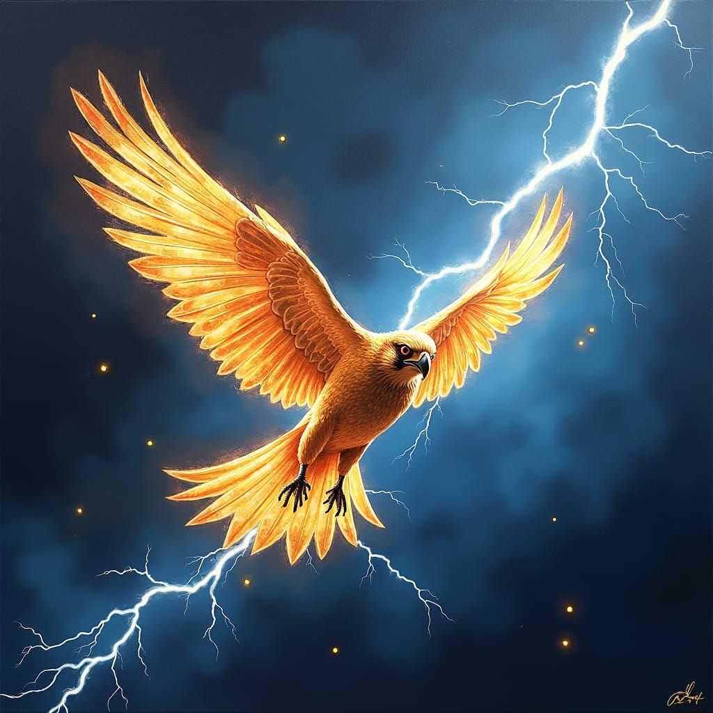 Lightning Falcon Diving, Impasto Style