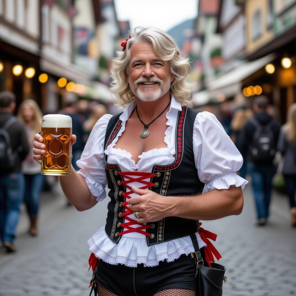 Oktoberfest Server in Dirndl and Leather Boots
