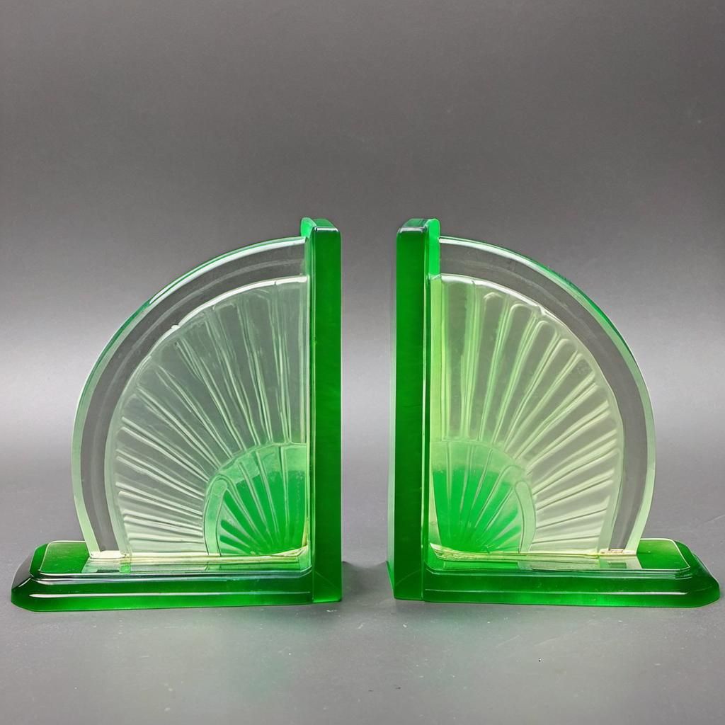 Art Deco uranium glass bookends