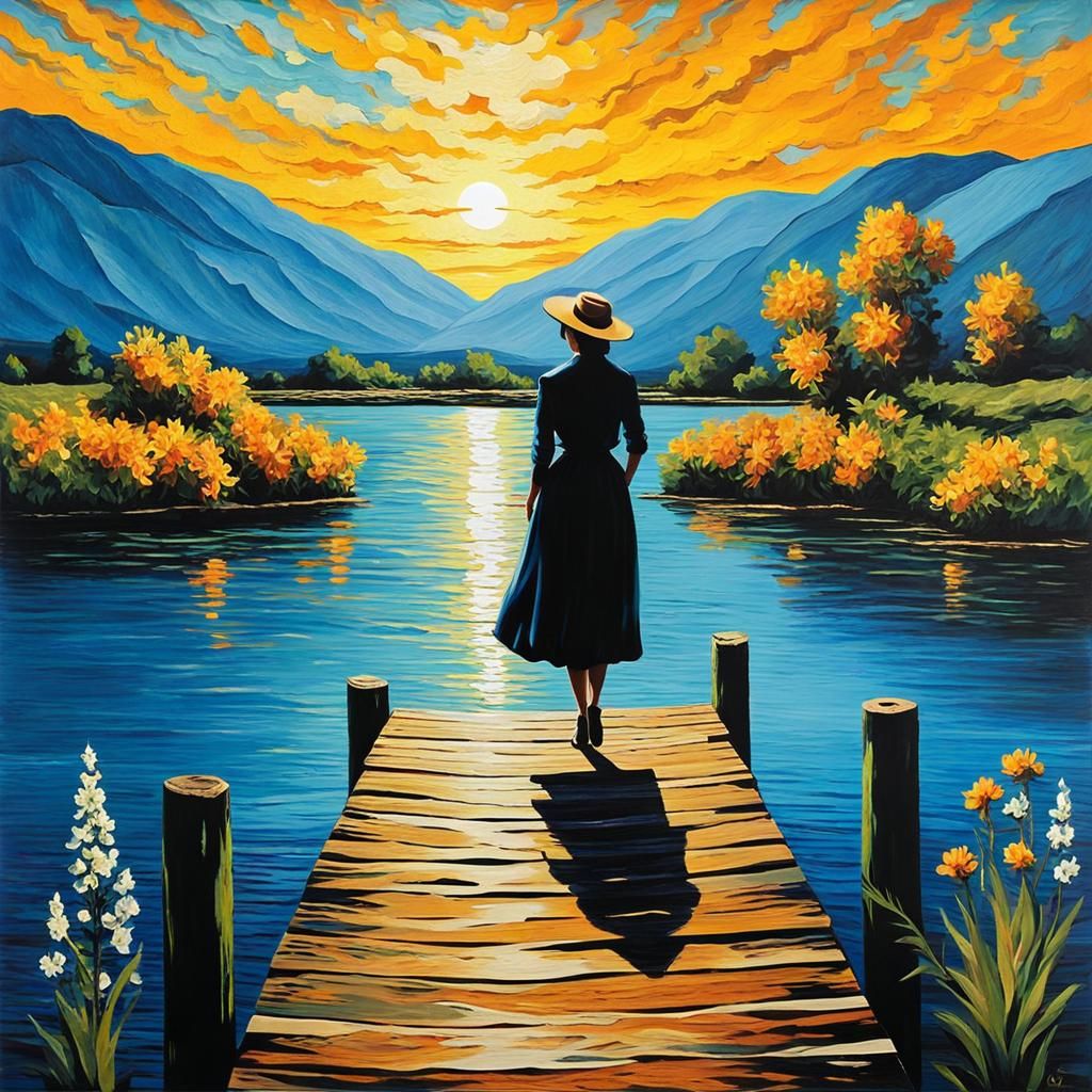 impasto art painting scene of a woman silhouette