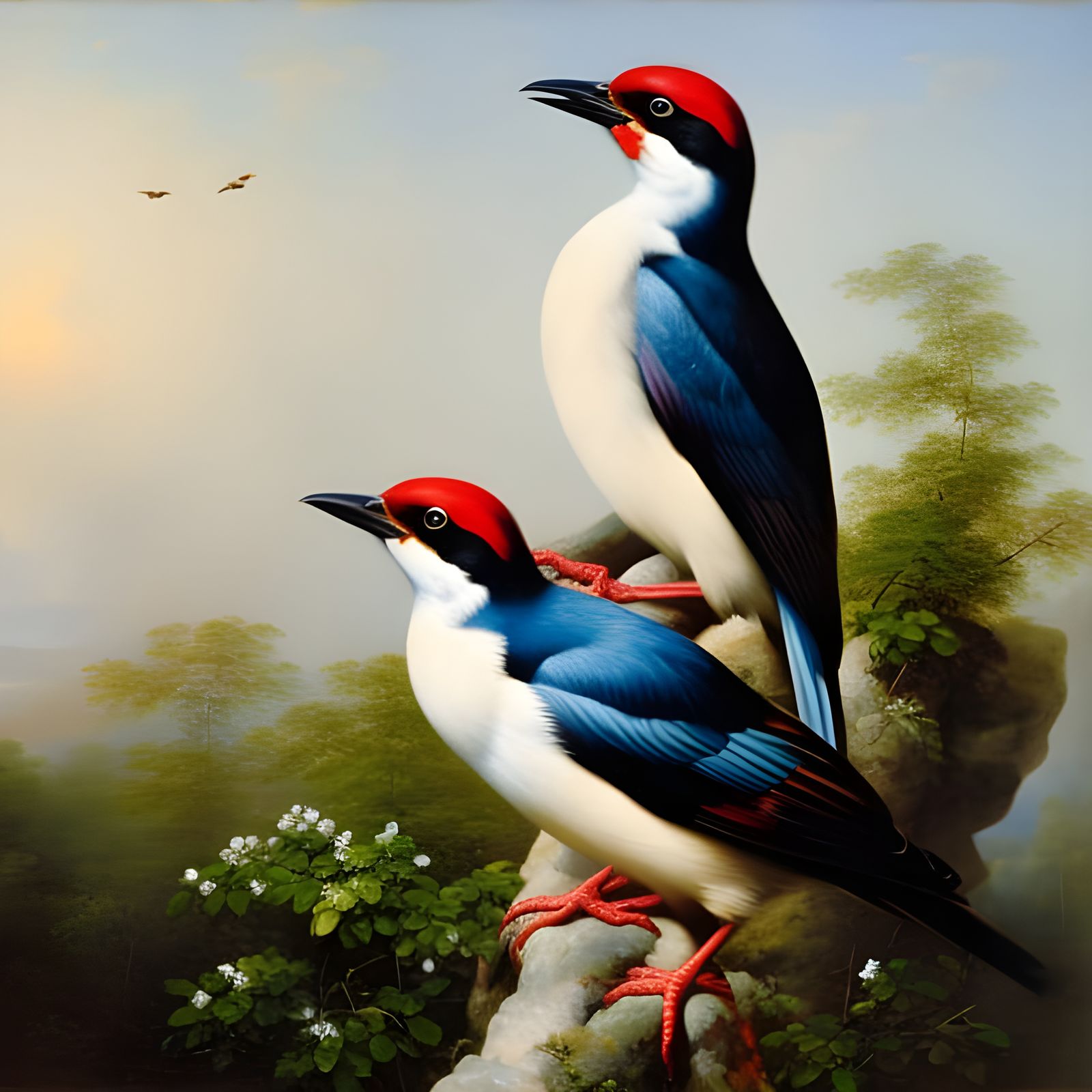 Birds Eating Raspberries: Oil Painting Masterpiece