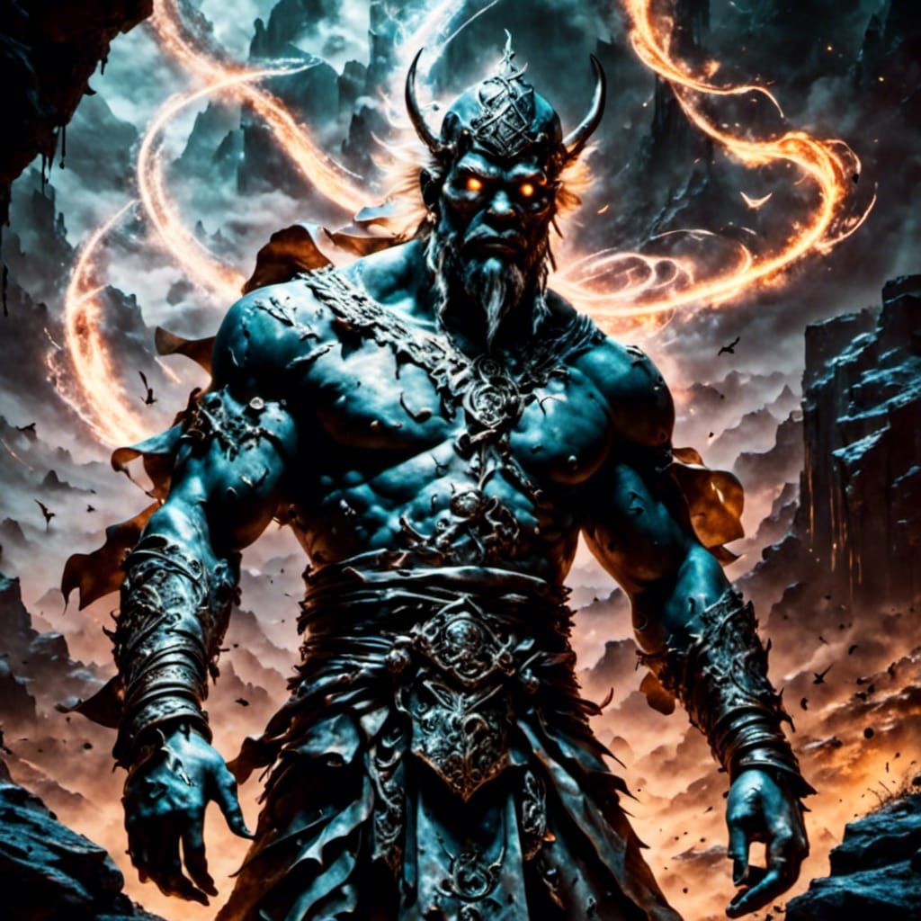 Shaolin Monk with Glowing Runes in Frazetta Style