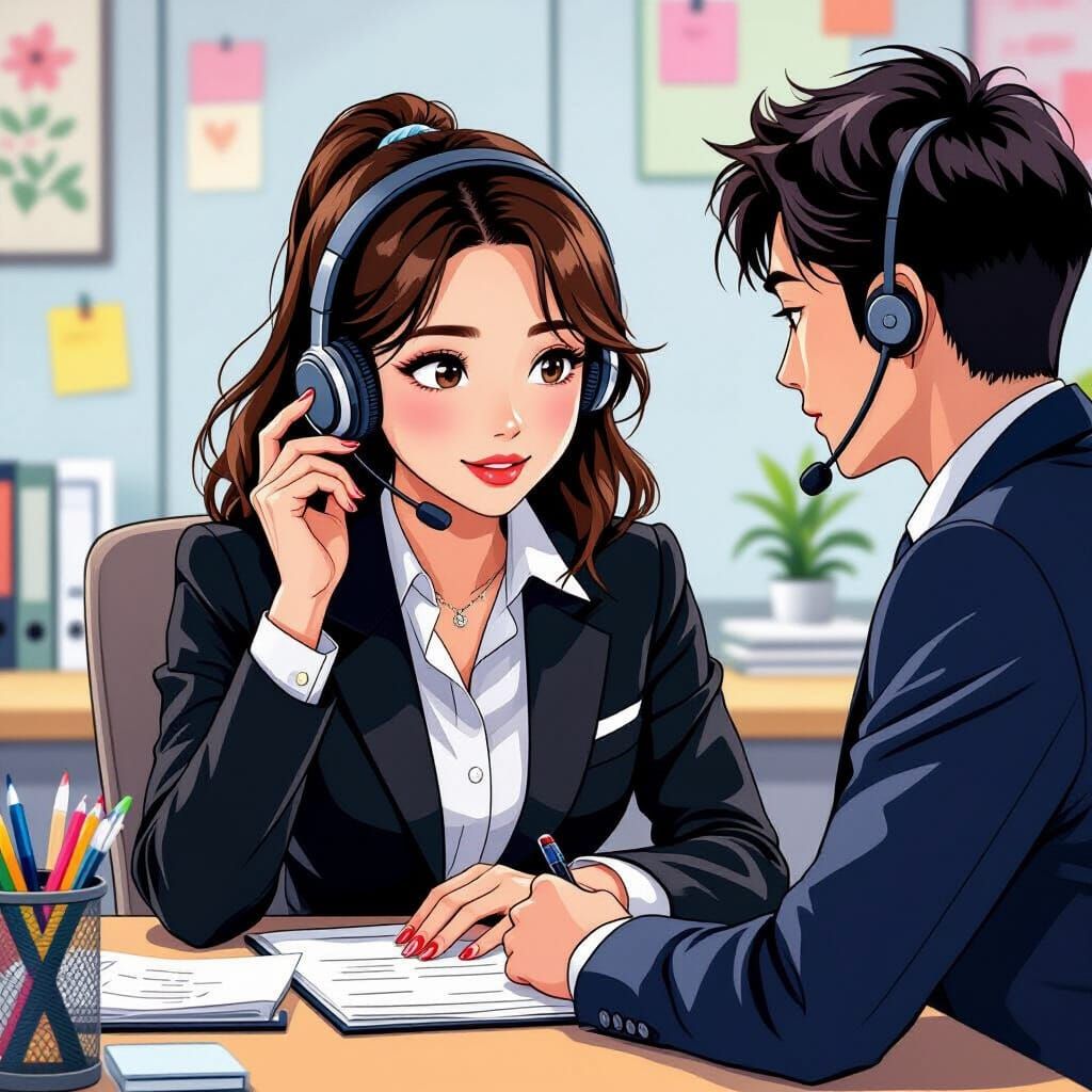 Asian Secretary Under Pressure in Fantastical Style