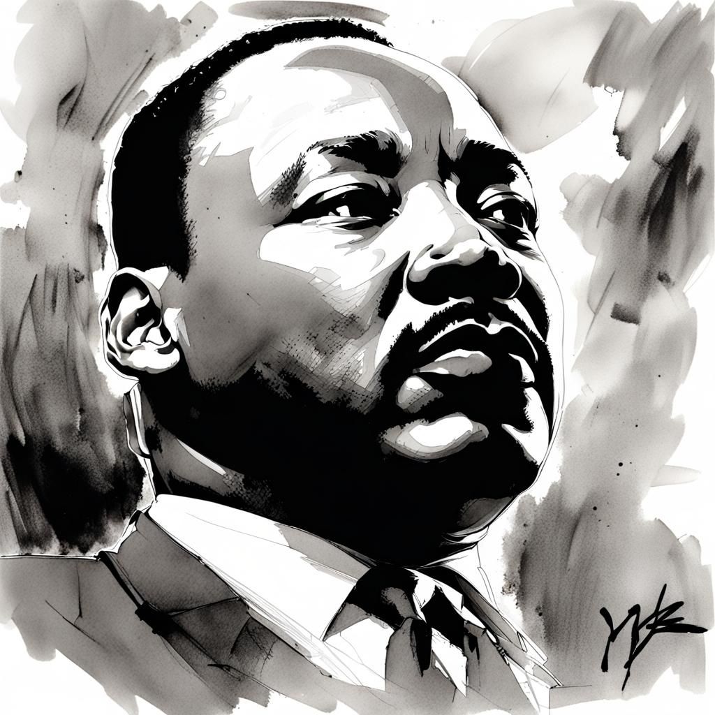 Martin Luther King Portrait in Sumi-e Style
