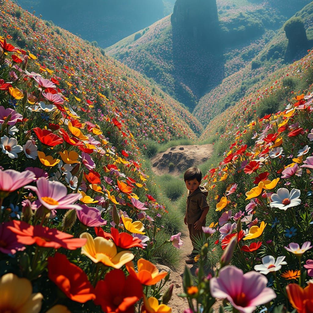 Vibrant Valley of Exotic Flowers in Hyper-Realistic Style