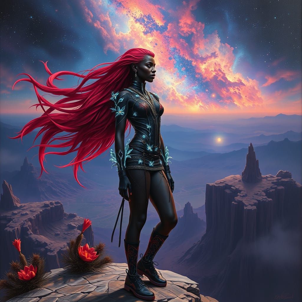 Futuristic Woman Overlooking Alien Landscape