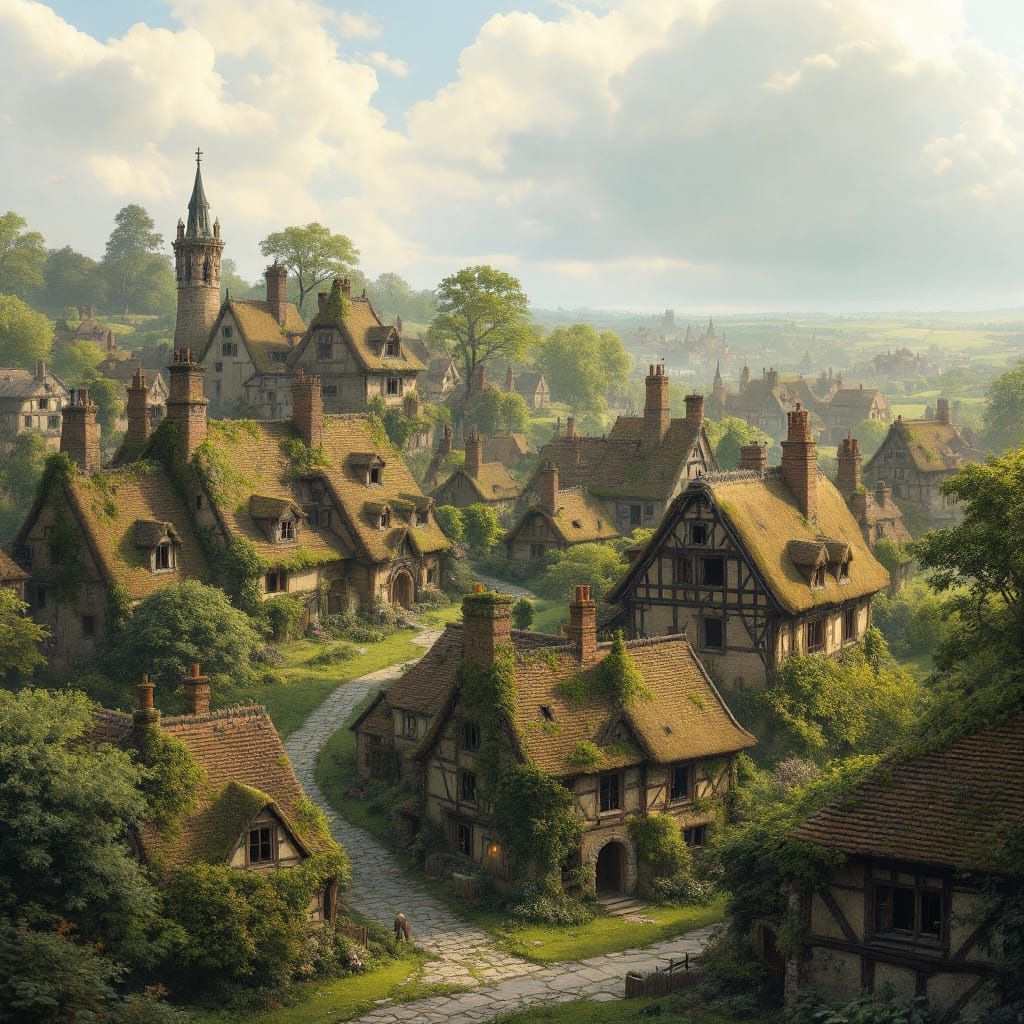 Tudor Village Resilience After Attack, Photorealistic Style