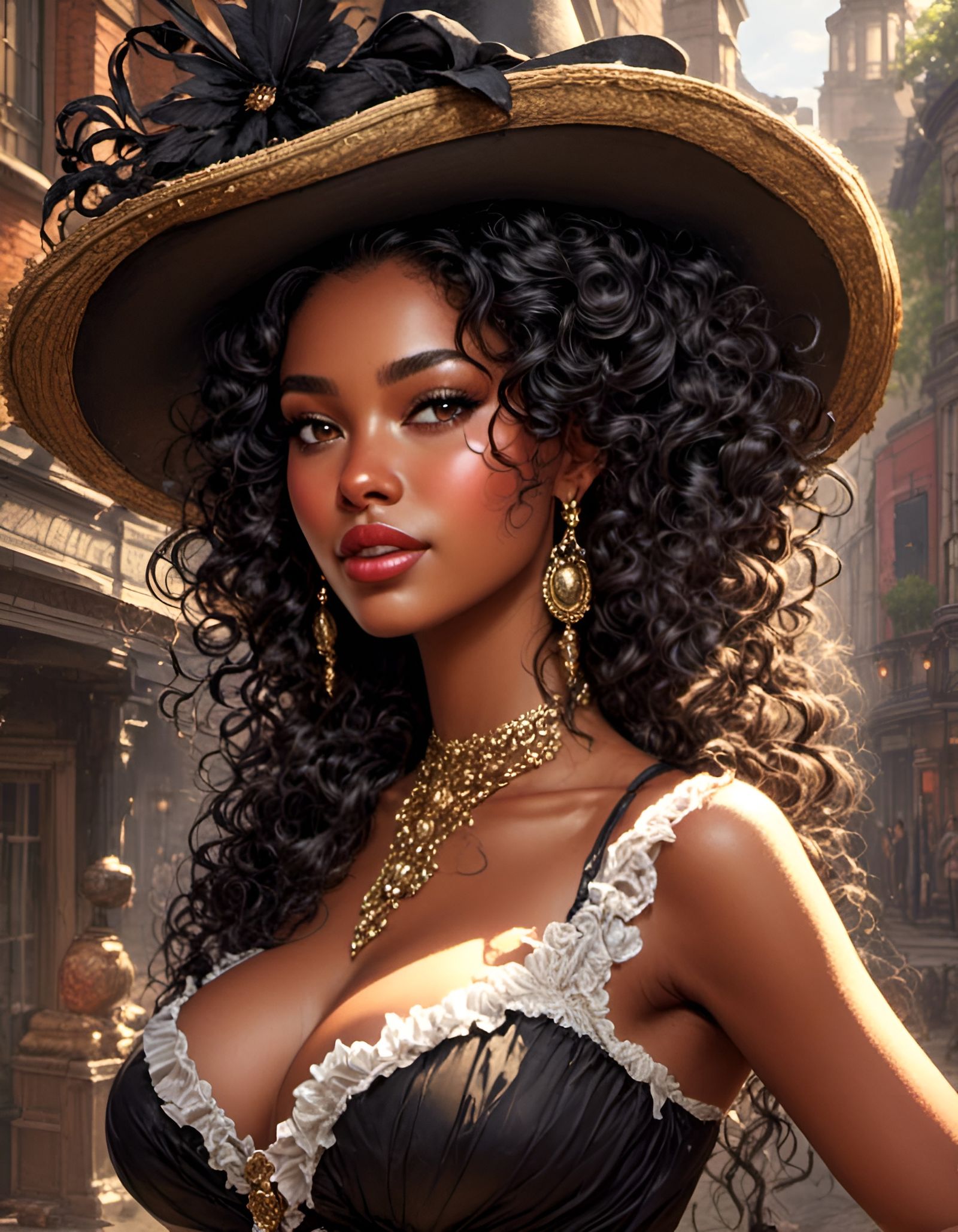 Gorgeous Trinidadian Woman in Steampunk Victorian Style