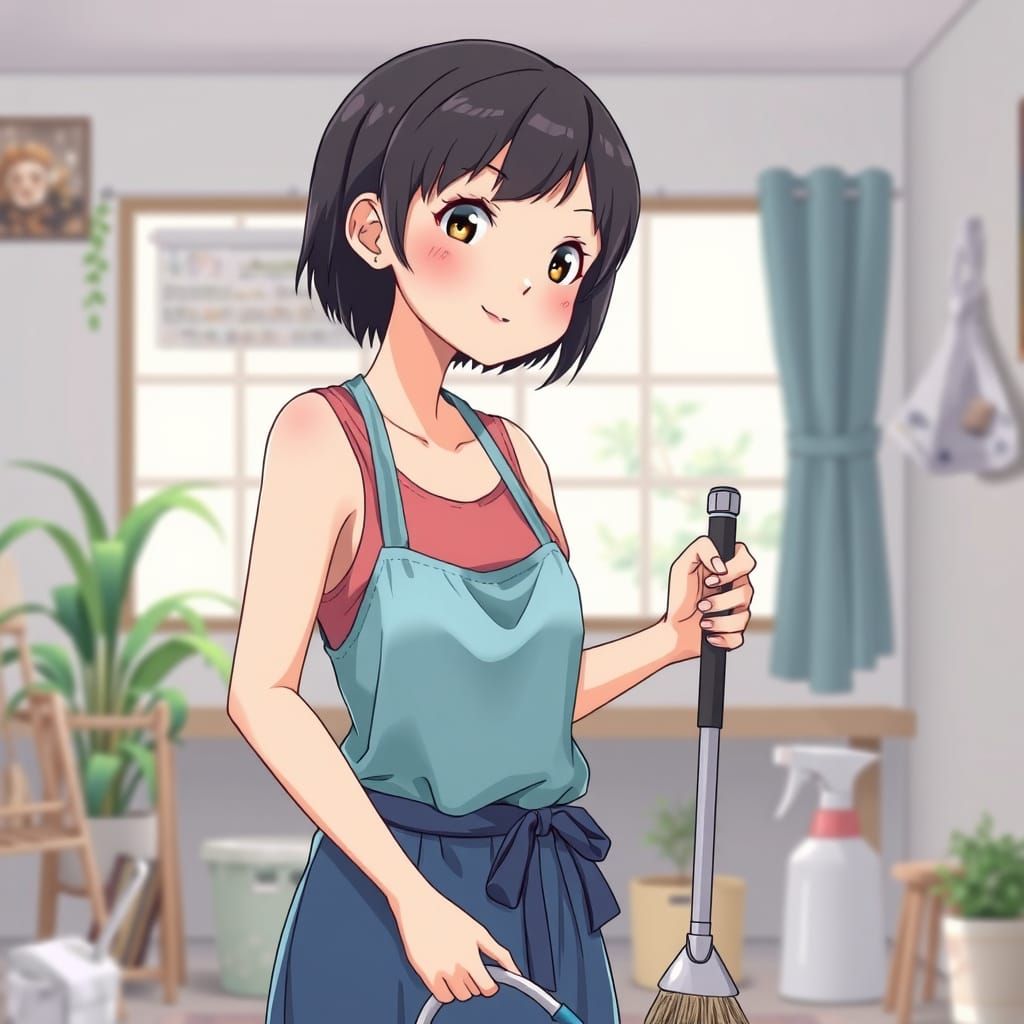 Thai Home Cleaning in Anime Style