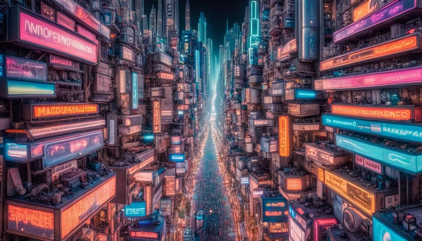Futuristic Cityscape at Night: Maximalist Photorealistic Ove...