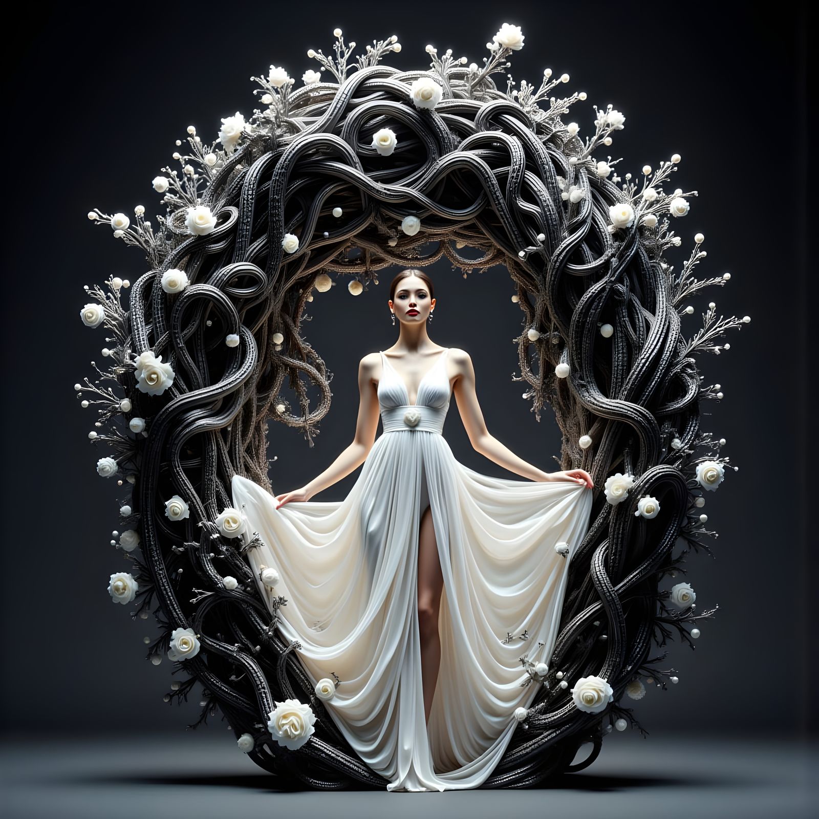 <lora:Dreamy Enchantment:1.0> <lora:Haute Couture Flux:1.0> <lora:TressCode:1.0>