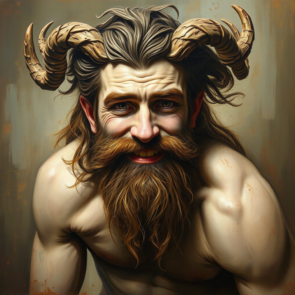 Classical Satyr Portrait in Oil on Canvas