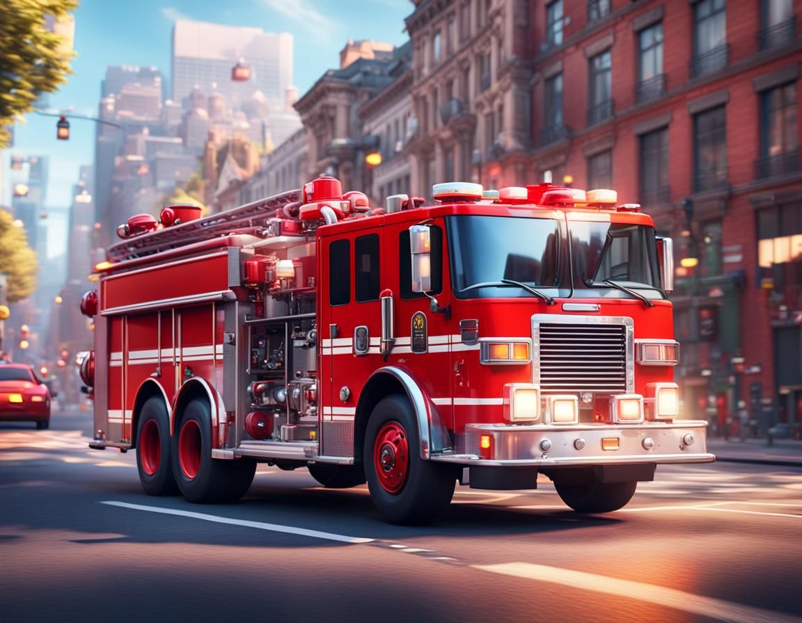 Fire Truck Speeding Through City in 3D Style