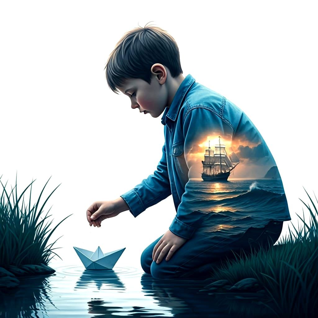 Boy's Dream: A Double Exposure Illustration