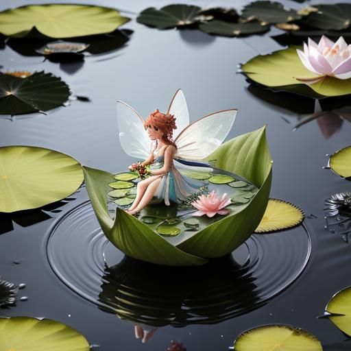 Fairy Sails Lotus Flower on Sparkling Pond