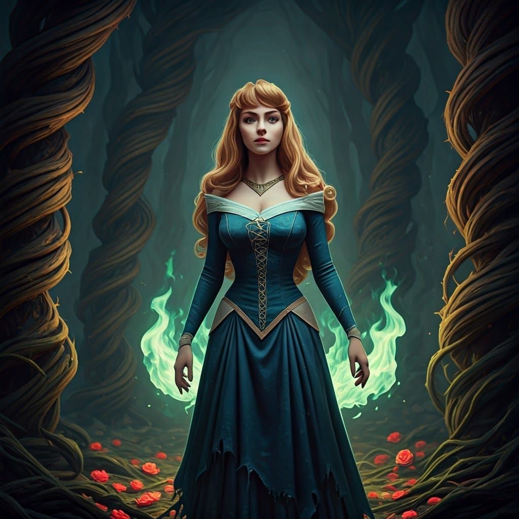 Princess Aurora in a dark dream forest 1