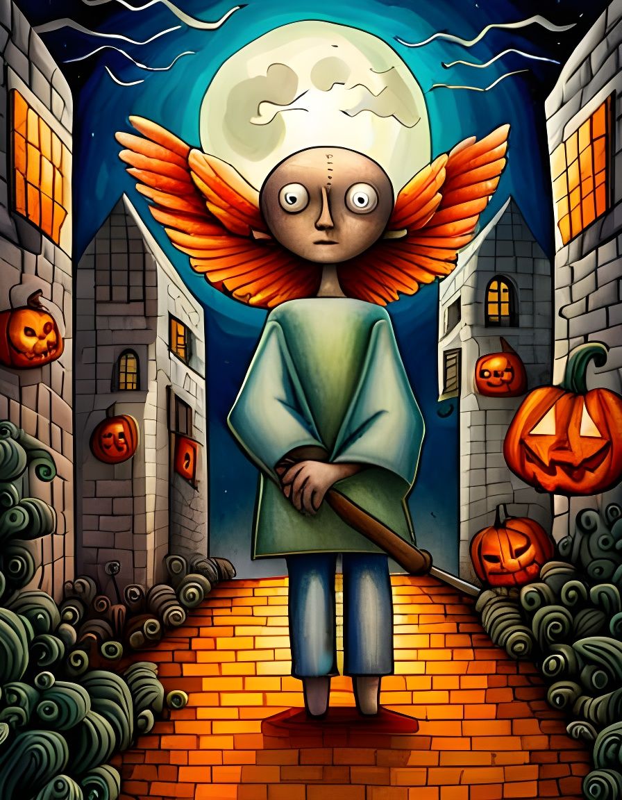 Halloween Angel of Death in Cubist Watercolor