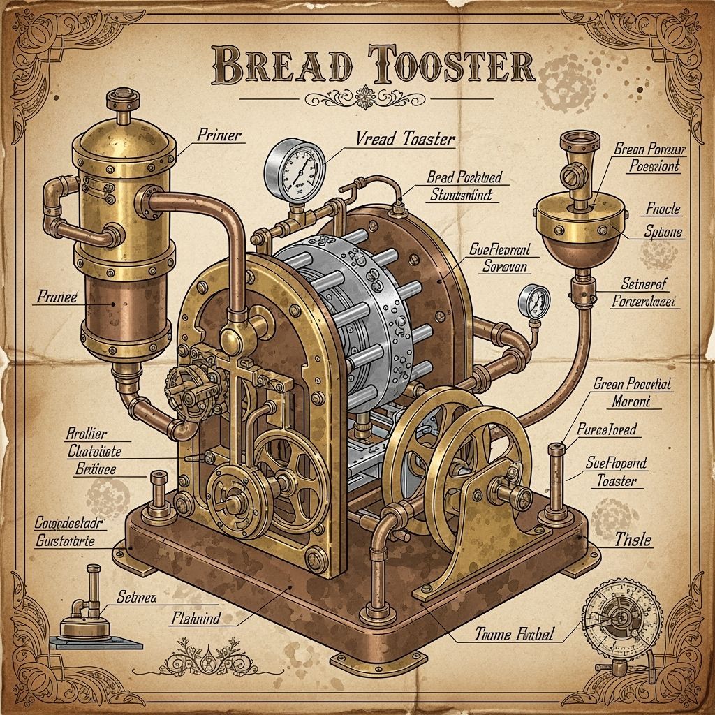 Steampunk Steam-Powered Bread Toaster Blueprint