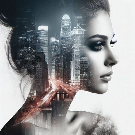 Surreal City Portrait in Double Exposure Style
