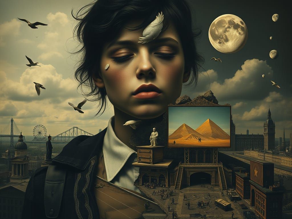 Surrealist Collage of Personal Defeats in a High-Performance...