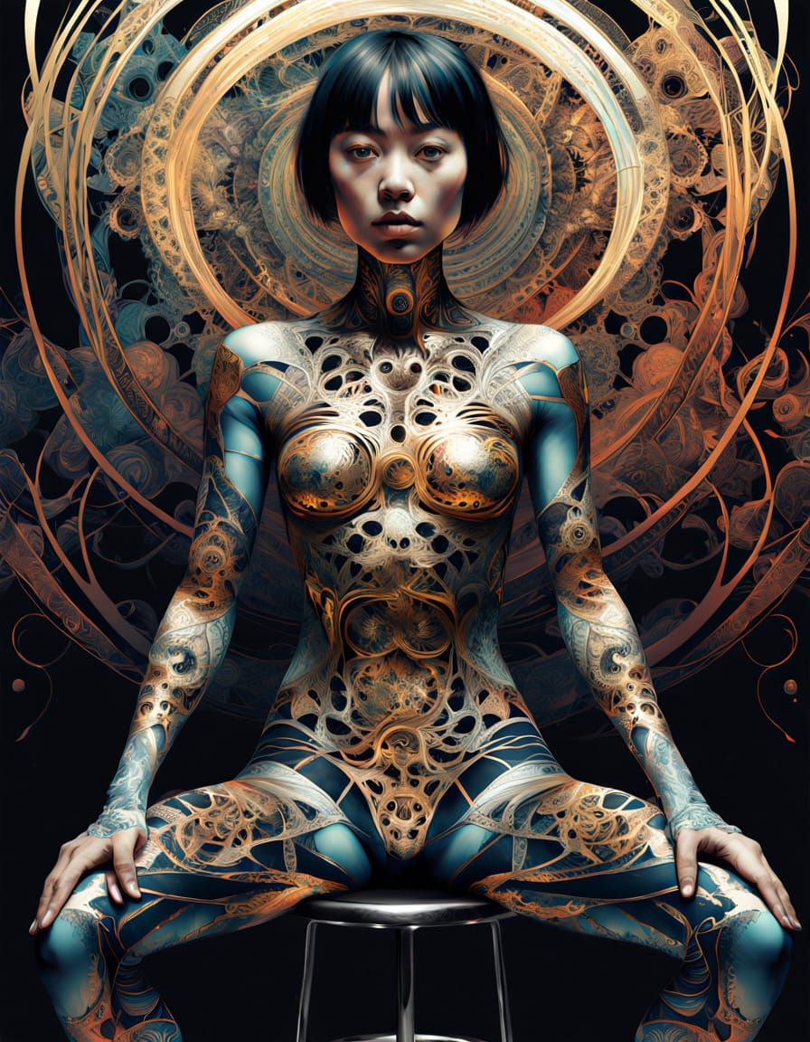 Steampunk Yakuza Goddess in Metallic Bloom